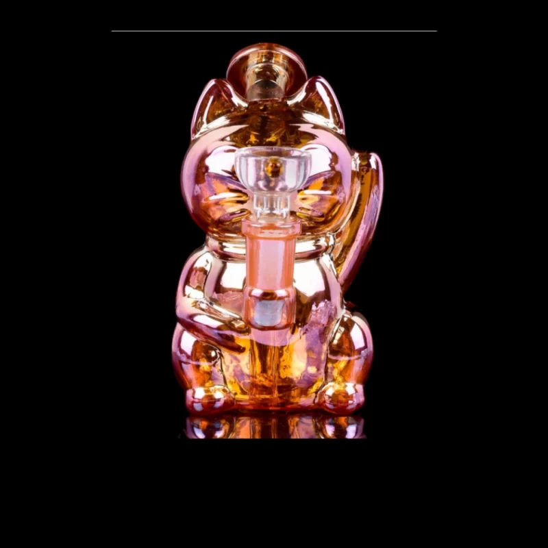 5.5" Iridescent Lucky Cat Mini Glass Bong - Image 3