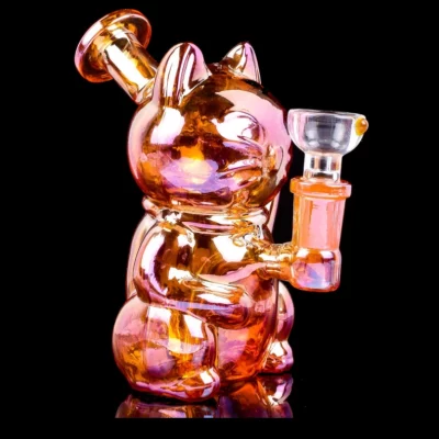 5.5" Iridescent Lucky Cat Mini Glass Bong - Image 5