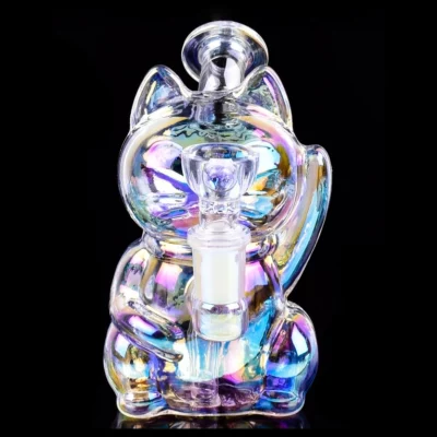 5.5" Iridescent Lucky Cat Mini Glass Bong - Image 2