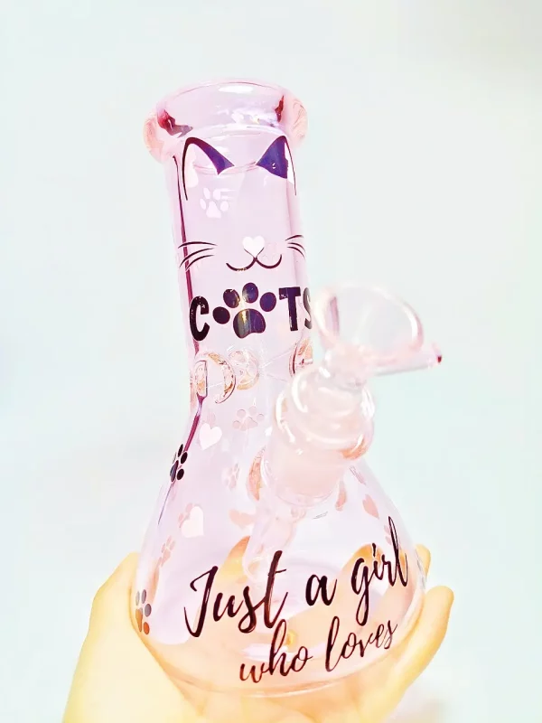 8" 5mm Just a Girl Who Loves Cats Pink Beaker Glass Bong