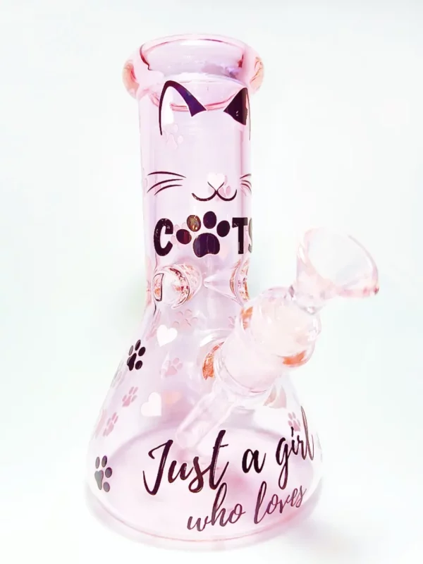 8" 5mm Just a Girl Who Loves Cats Pink Beaker Glass Bong