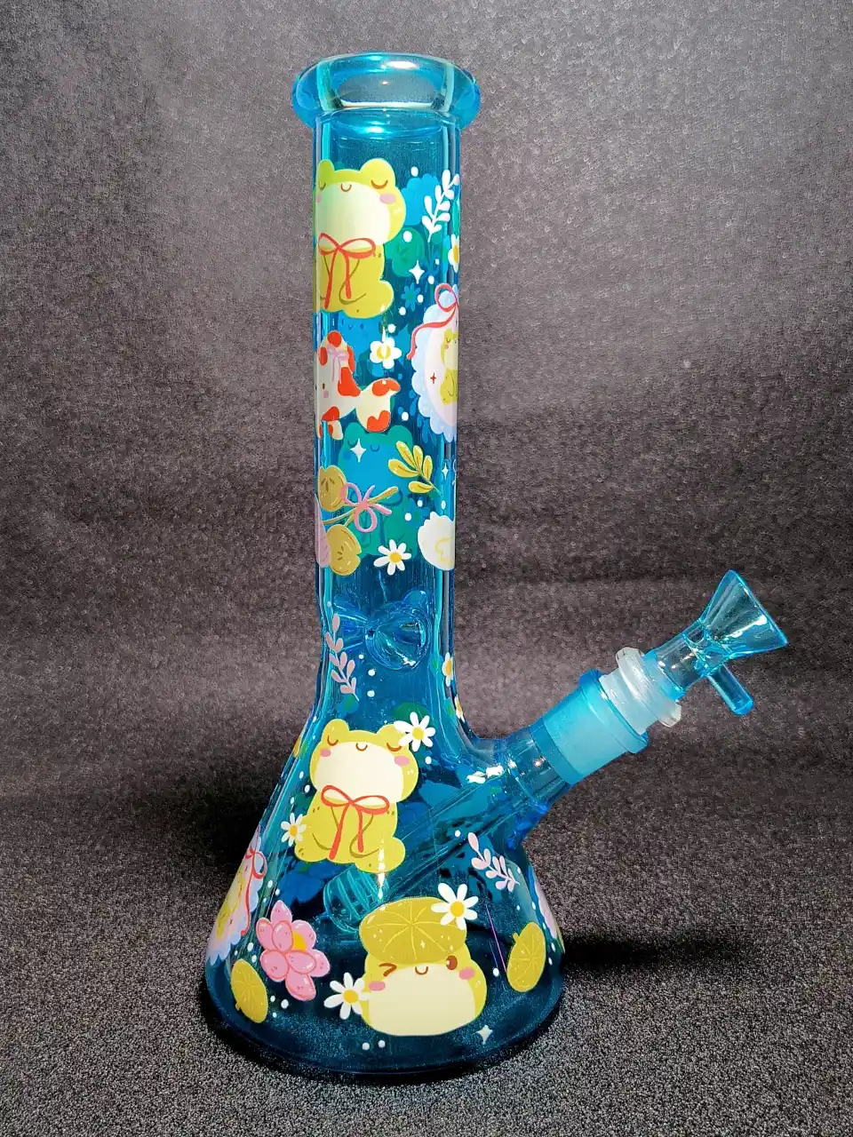 Kawaii Frog Duck Pond Lily Pads Blue Beaker Glass Bong