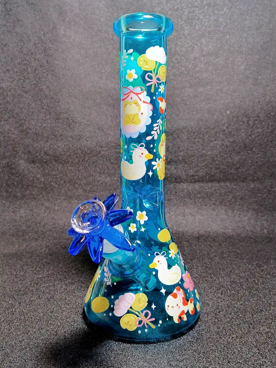 Kawaii Frog Duck Pond Lily Pads Blue Beaker Glass Bong