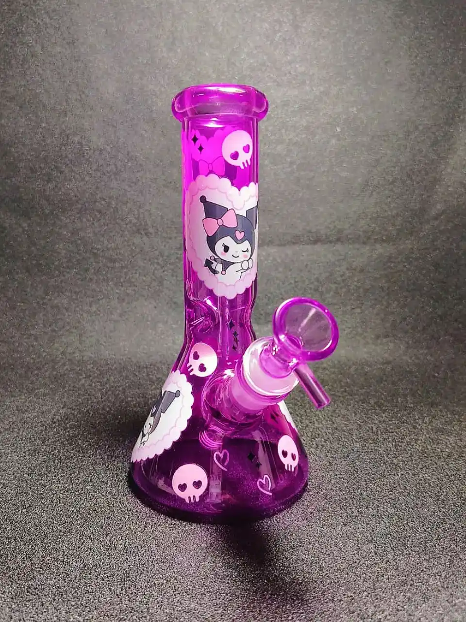 Kuromi Hearts & Skull Purple Beaker Glass Bong