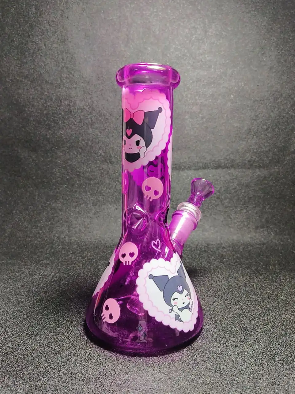 Kuromi Hearts & Skull Purple Beaker Glass Bong