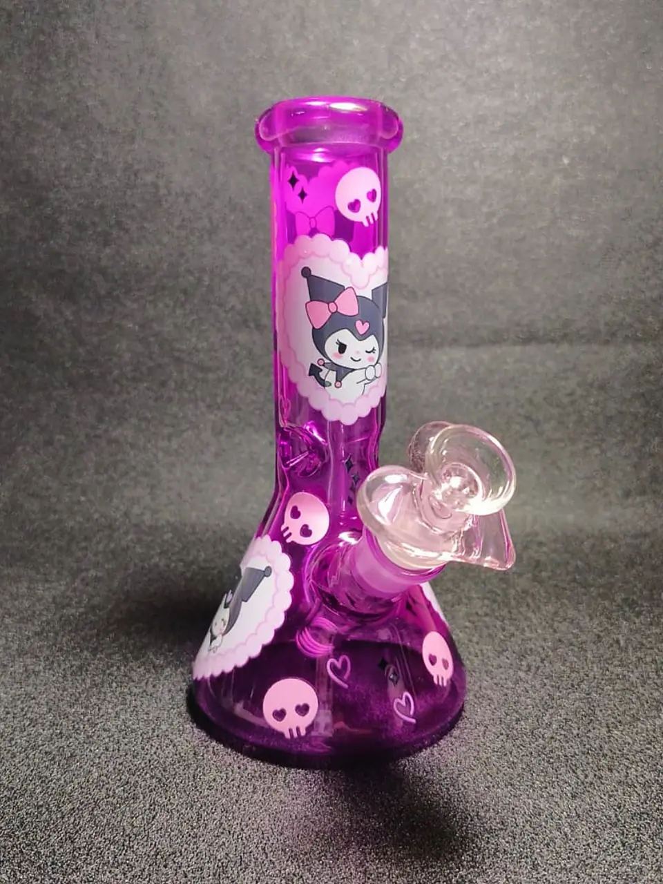Kuromi Hearts & Skull Purple Beaker Glass Bong