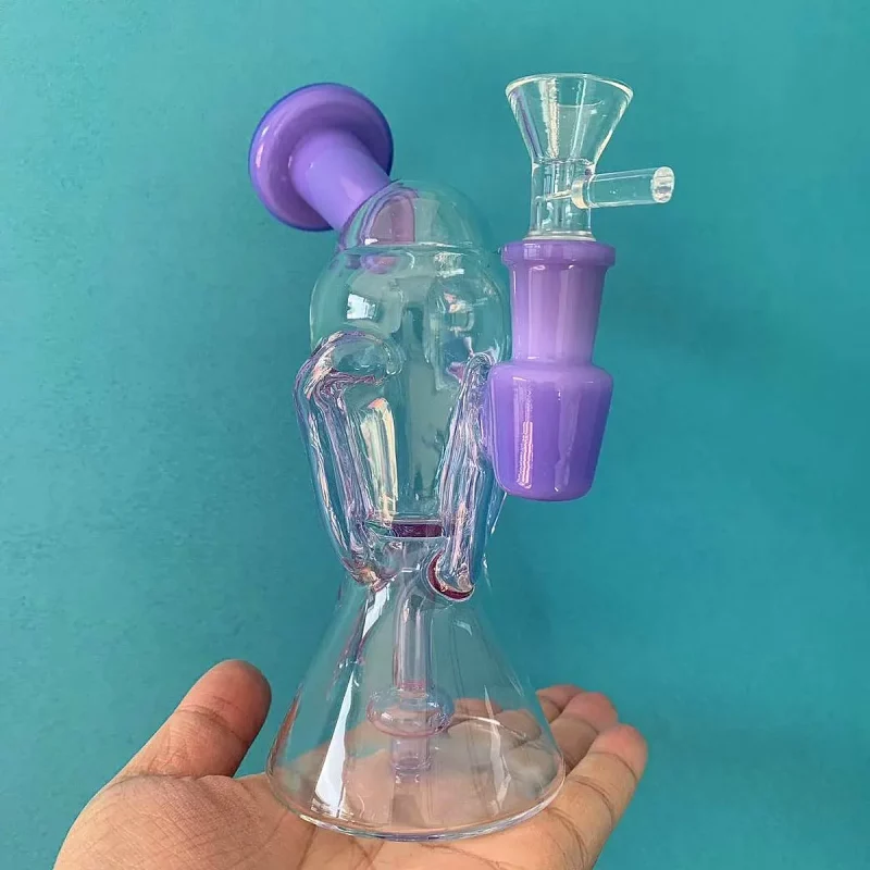 7" Lavender & Purple Recycler Glass Bong