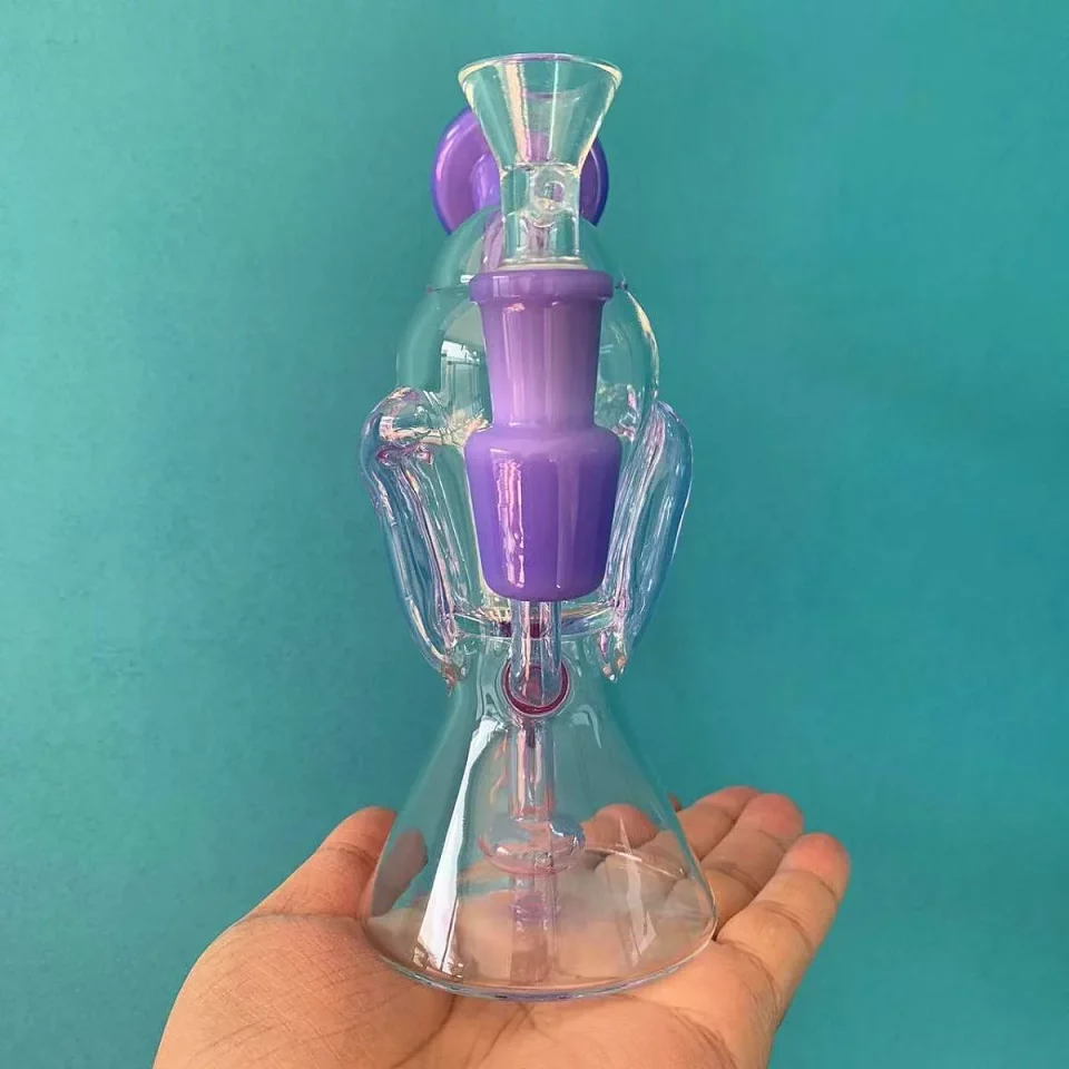 7" Lavender & Purple Recycler Glass Bong