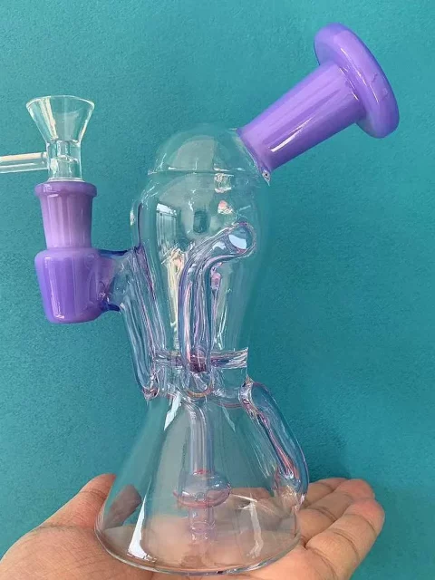 7" Lavender & Purple Recycler Glass Bong