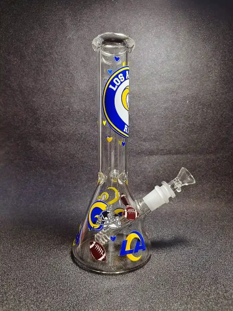 10″ Los Angeles Rams NFL Beaker Glass Bong 10" Los Angeles Rams NFL Beaker Glass Bong