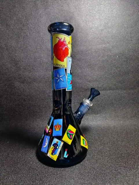10″ Lotería Mexican Tarot Card Beaker Glass Bong 10" Lotería Mexican Tarot Card Beaker Glass Bong