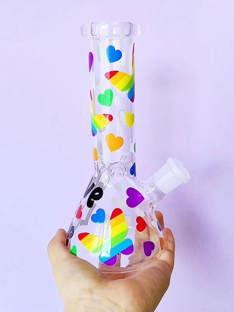 8" "Love Is Love" Rainbow Pride Butterfly Beaker Bong