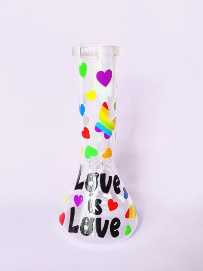 8" "Love Is Love" Rainbow Pride Butterfly Beaker Bong