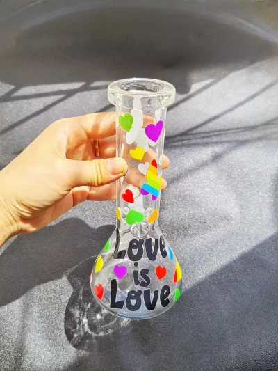 8" "Love Is Love" Rainbow Pride Butterfly Beaker Bong