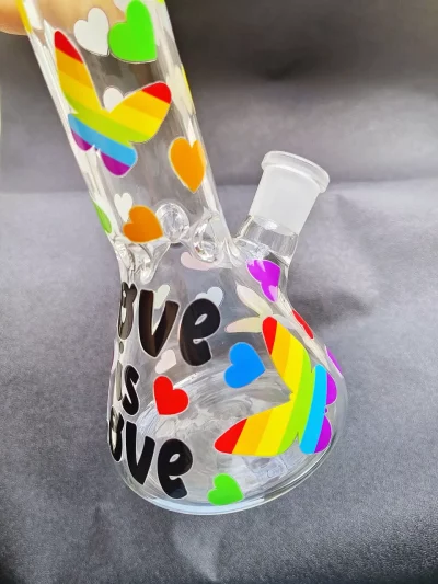 8" "Love Is Love" Rainbow Pride Butterfly Beaker Bong