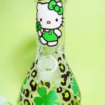 8" 5mm Lucky Kitty & Four-Leaf Clover Glass Beaker Bong