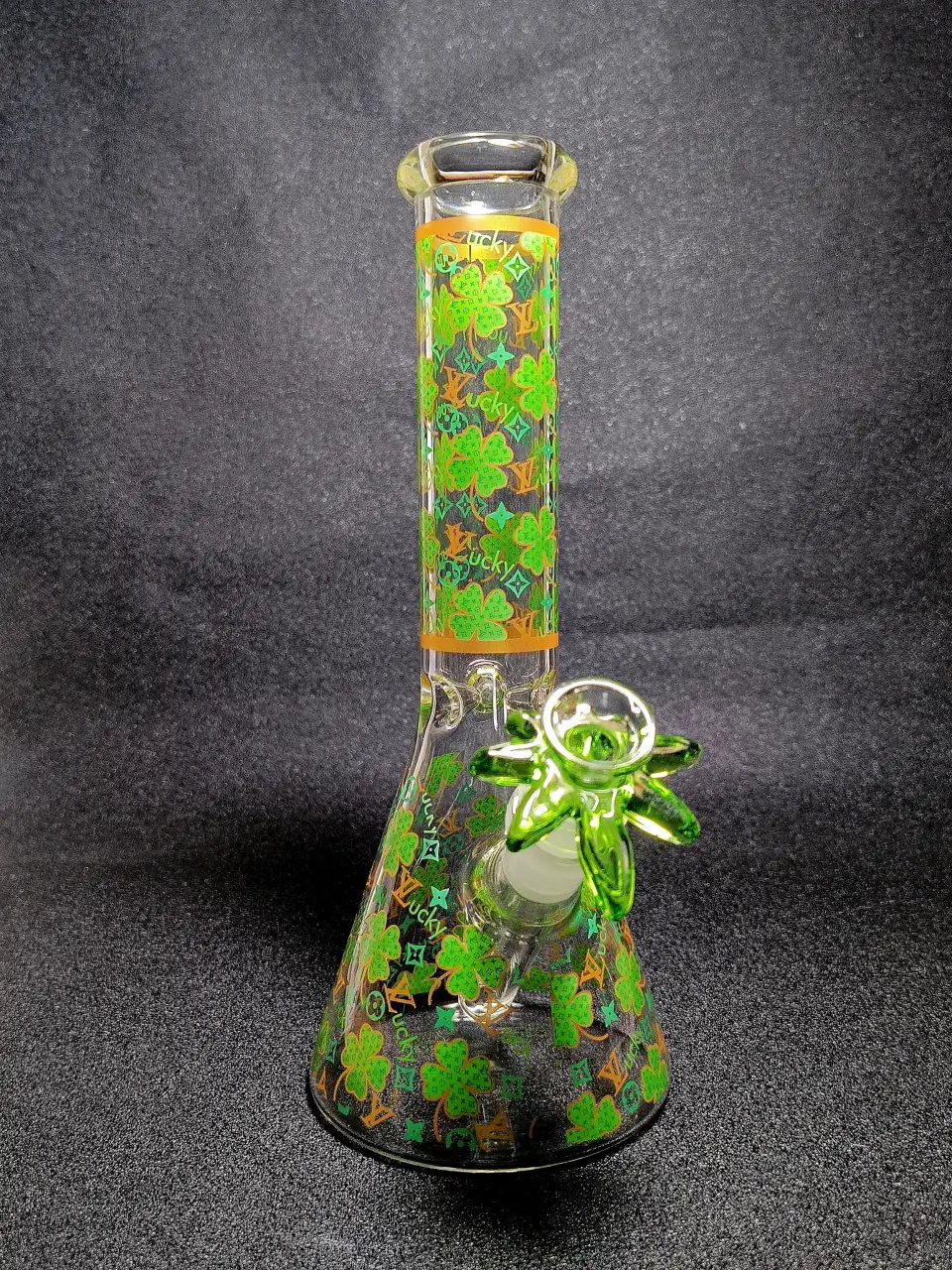 LV Lucky Clover Green Monogram Beaker Glass Bong