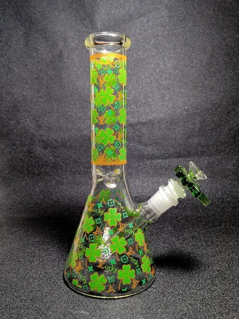 LV Lucky Clover Green Monogram Beaker Glass Bong LV Lucky Clover Green Monogram Beaker Glass Bong