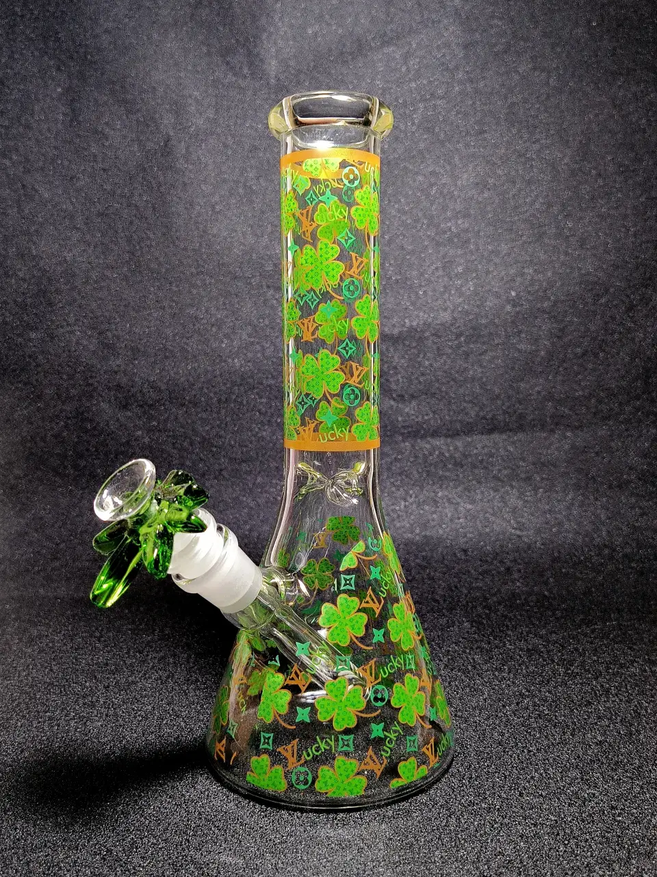 LV Lucky Clover Green Monogram Beaker Glass Bong