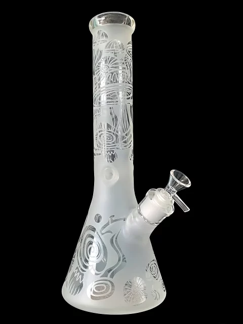 14" Magic Mushroom Frosted Thick Beaker Glass Bong