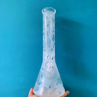 14" Magic Mushroom Frosted Thick Beaker Glass Bong