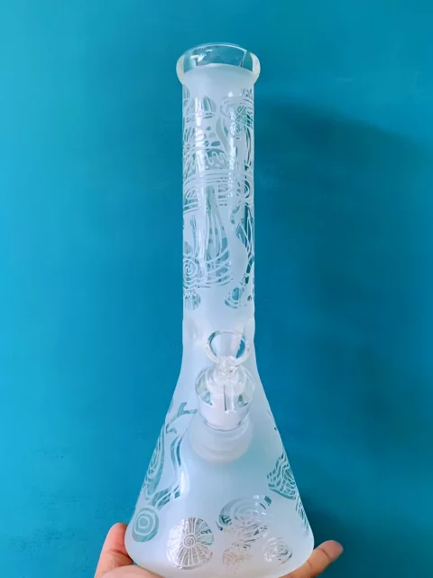 14" Magic Mushroom Frosted Thick Beaker Glass Bong