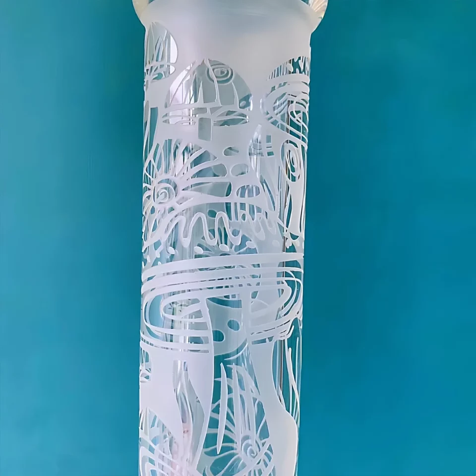 14" Magic Mushroom Frosted Thick Beaker Glass Bong