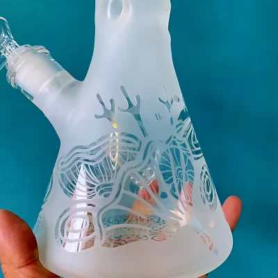 14" Magic Mushroom Frosted Thick Beaker Glass Bong