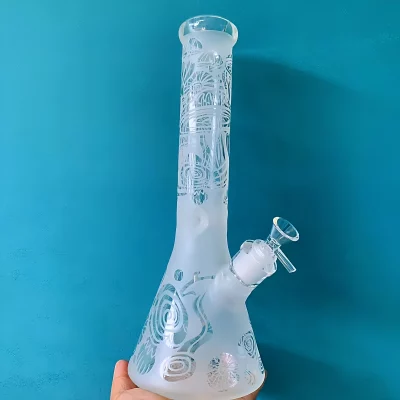 14" Magic Mushroom Frosted Thick Beaker Glass Bong