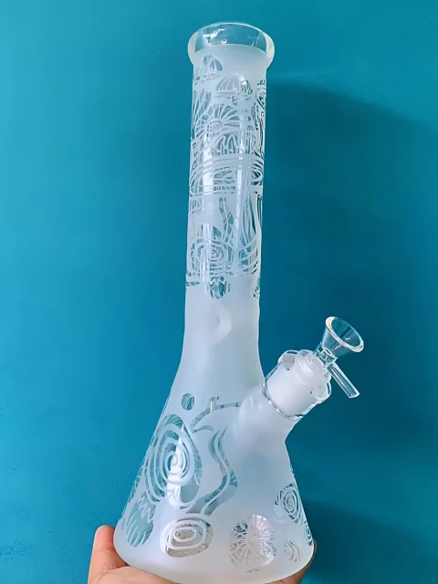 14" Magic Mushroom Frosted Thick Beaker Glass Bong
