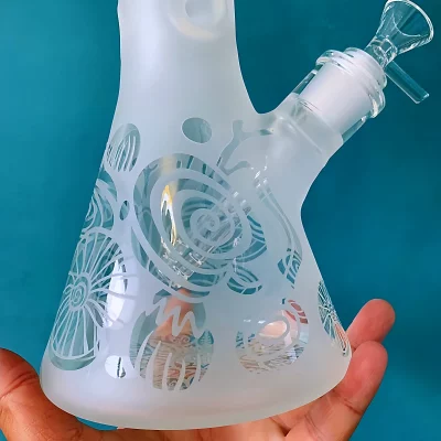 14" Magic Mushroom Frosted Thick Beaker Glass Bong