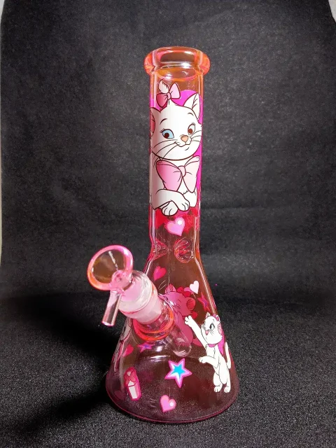 Marie Disney The Aristocats Pink Bow Heart Beaker Glass Bong