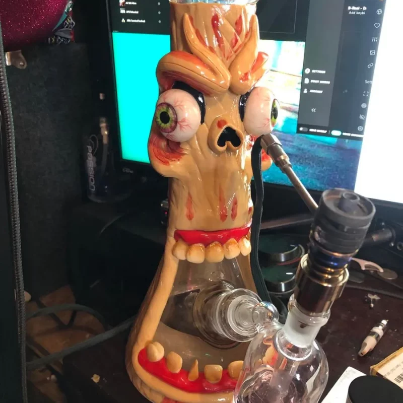 10″ Martian Invader Monster Hand-Painted Glass Bong