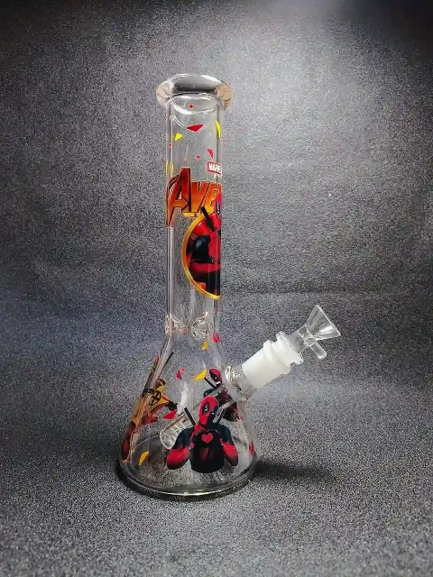 10″ Marvel Deadpool Inspired Beaker Glass Bong 10" Marvel Deadpool Inspired Beaker Glass Bong