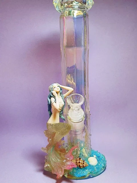 12" Mermaid Curved Iridescent Glass Bong