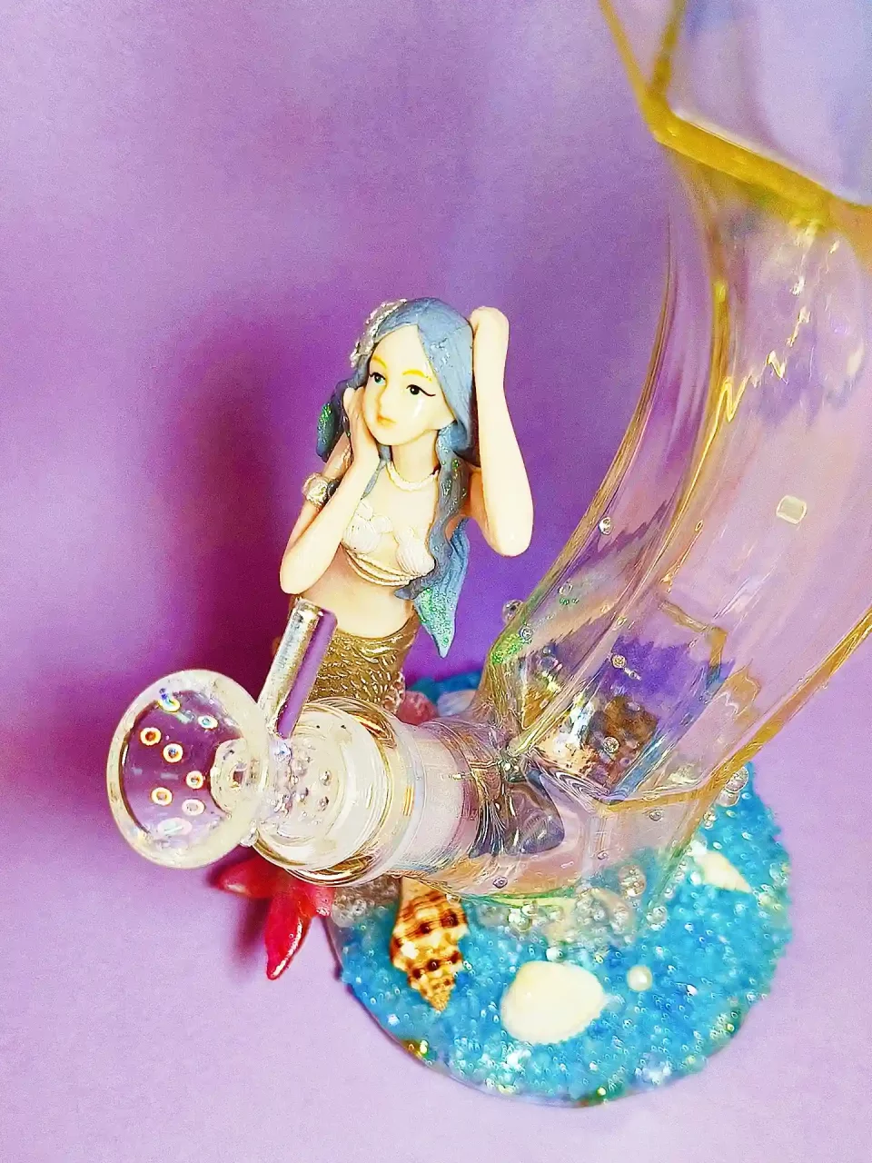 12" Mermaid Curved Iridescent Glass Bong