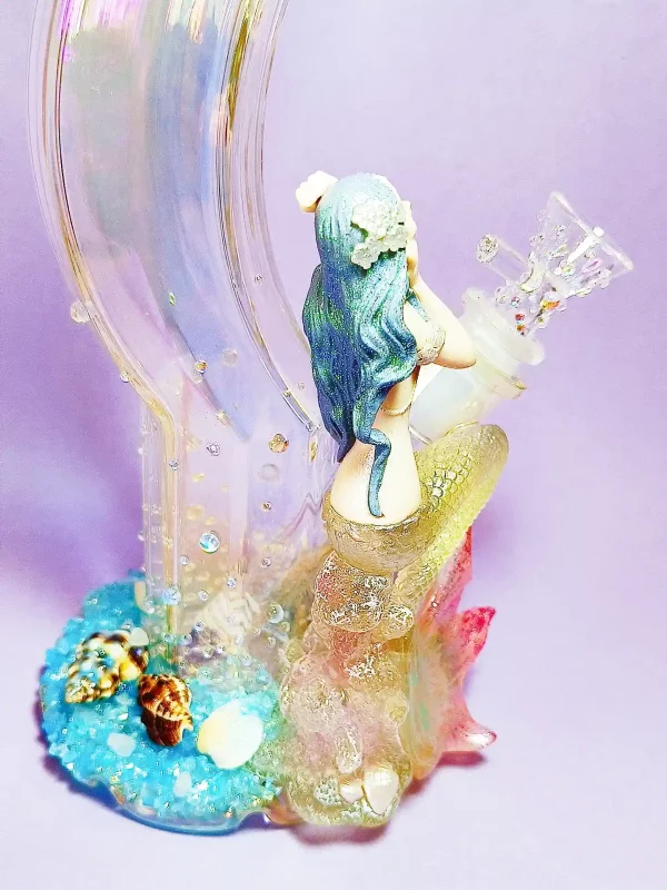 12" Mermaid Curved Iridescent Glass Bong
