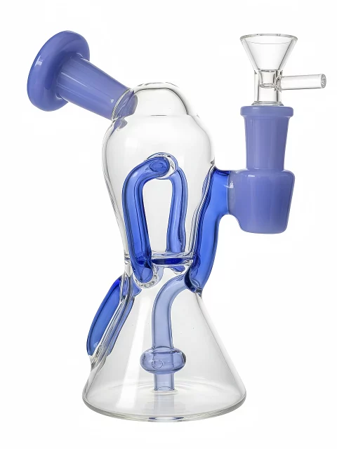 7" Milky Blue Recycler Glass Bong