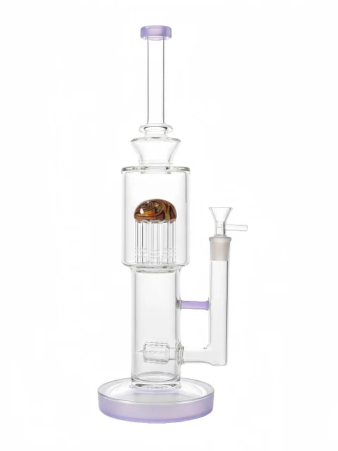 15" Purple Wig Wag Straight Tube Bong with Dual Perc