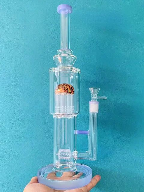 15" Milky Purple Wig Wag Straight Tube Bong withe Tree Perc