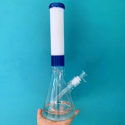 16" Milky White & Deep Blue Encallmo Beaker Bong with Ultra-Thick Base
