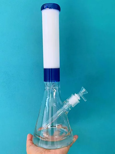 16" Milky White & Deep Blue Encallmo Beaker Bong with Ultra-Thick Base