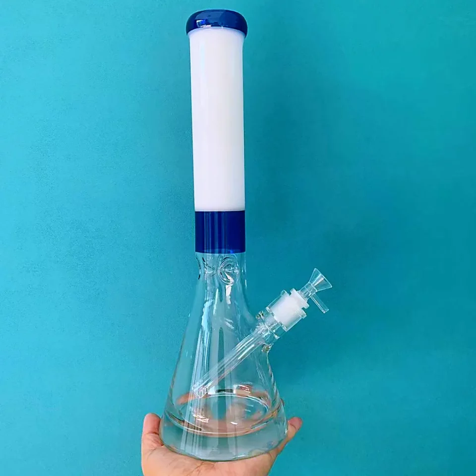 16" Milky White & Deep Blue Encallmo Beaker Bong with Ultra-Thick Base