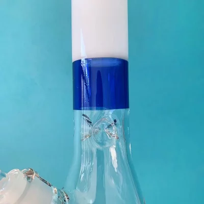 16" Milky White & Deep Blue Encallmo Beaker Bong with Ultra-Thick Base