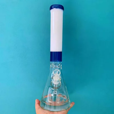 16" Milky White & Deep Blue Encallmo Beaker Bong with Ultra-Thick Base