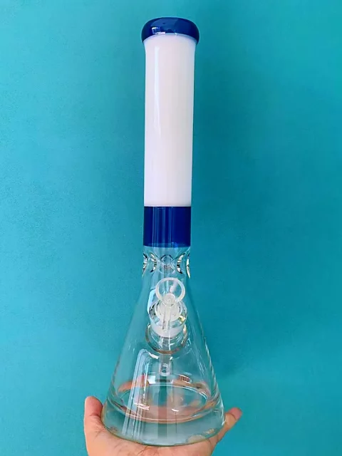 16" Milky White & Deep Blue Encallmo Beaker Bong with Ultra-Thick Base