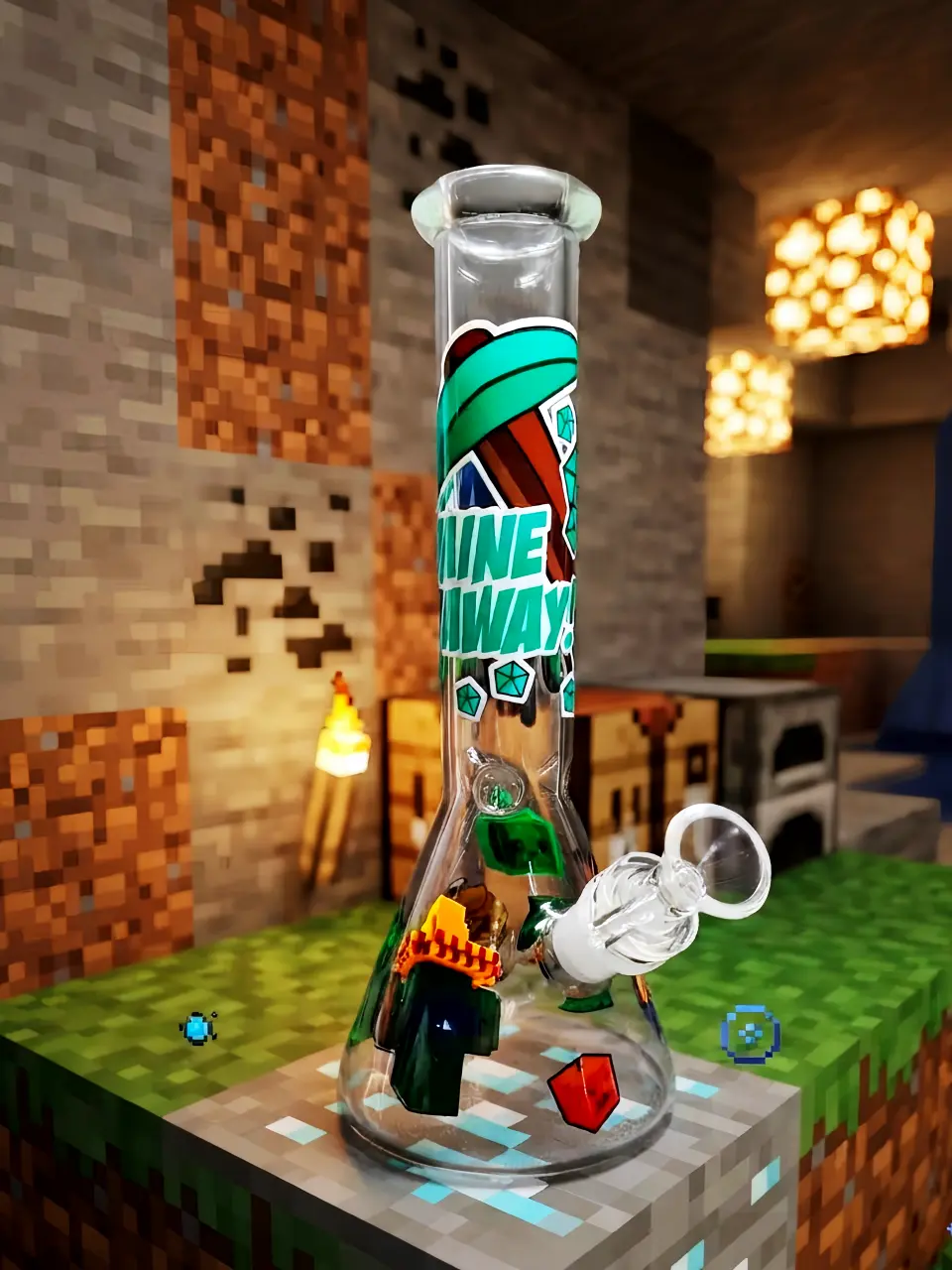 10″ Minecraft Mine Away Beaker Glass Bong