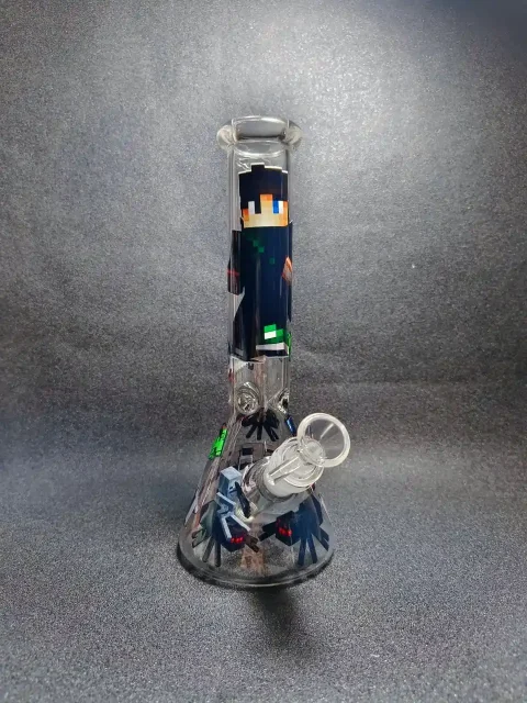 10" Minecraft Pixel Block Adventure Beaker Glass Bong