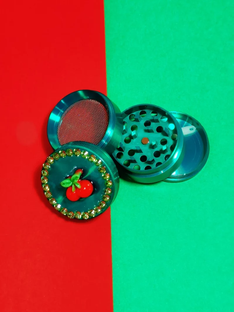 Mint Green Cherry Gem Grinder - Portable & Sparkle