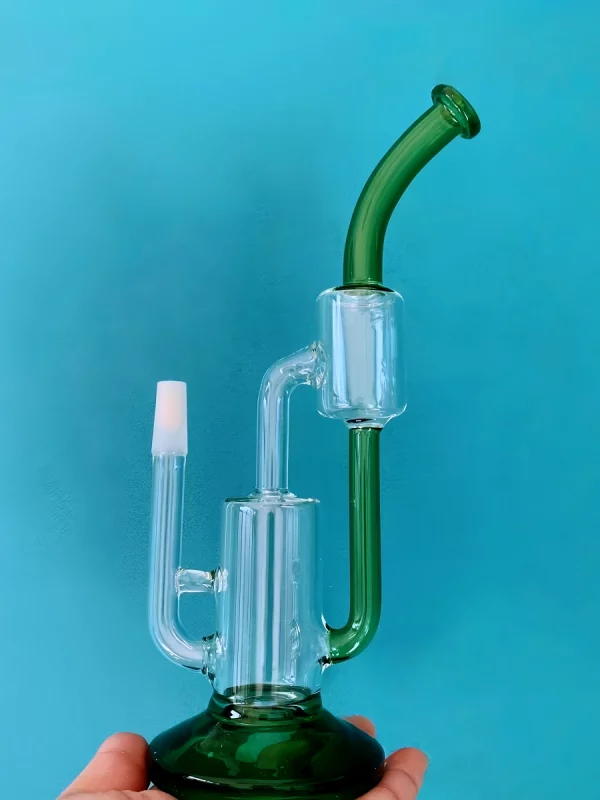 11" Modern Dual-Chamber Recycler Glass Bong with Green Accents